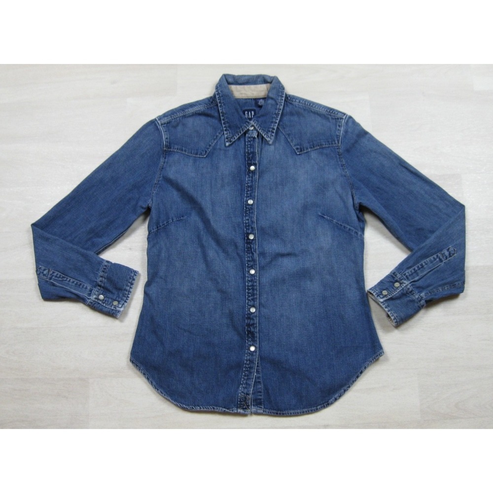 Vintage Y2K GAP Denim Shirt Women's‎ (M) Pearl Snap Long Sleeve Western